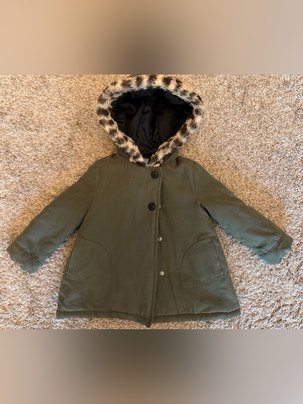 Tahari 18M Kids Olive Green Hooded Coat with Faux Fur Trim